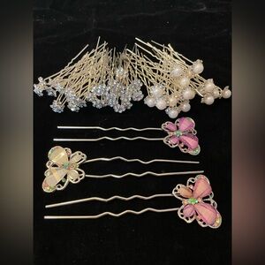 Butterfly and flower Hair Pins with Rhinestones - lot of 56 pieces (new)